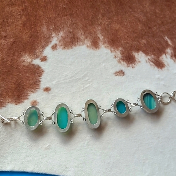 Stunning 925 Silver Green Agate Bracelet - Picture 7 of 10